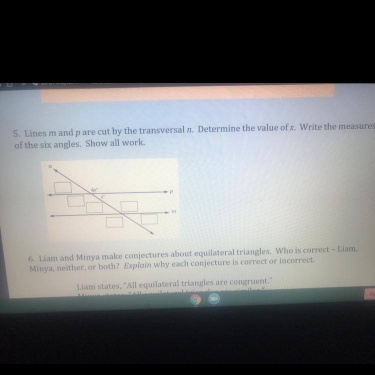 lines m and p are cut by the transversal n. determine the value of x. write the measures-example-1