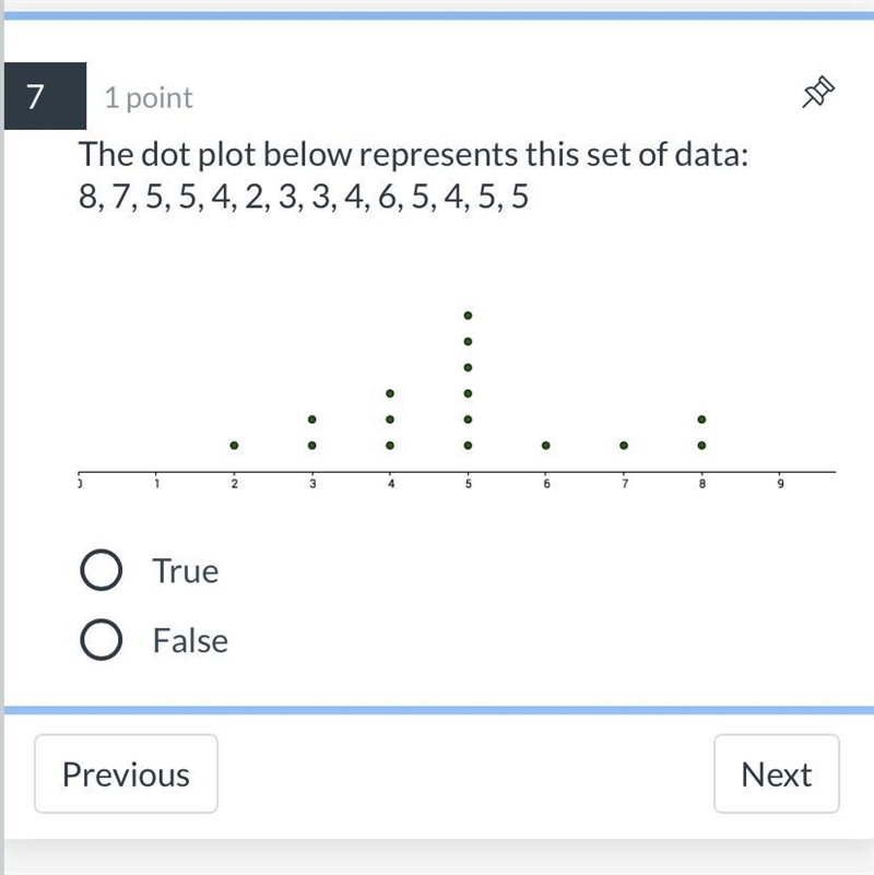 The dot plot below represents this set of data: 8, 7, 5, 5, 4, 2, 3, 3, 4, 6, 5, 4, 5, 5-example-1