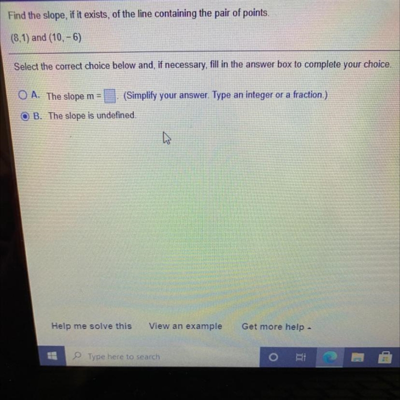 Find the slope, if it exists, of the line containing the pair of points.-example-1