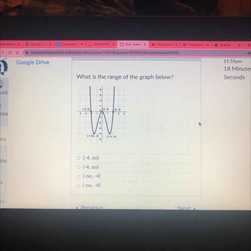 What is the range of the graph below? [-4, infinity) (-4, infinity) (-infinity, -4) (-infinity-example-1