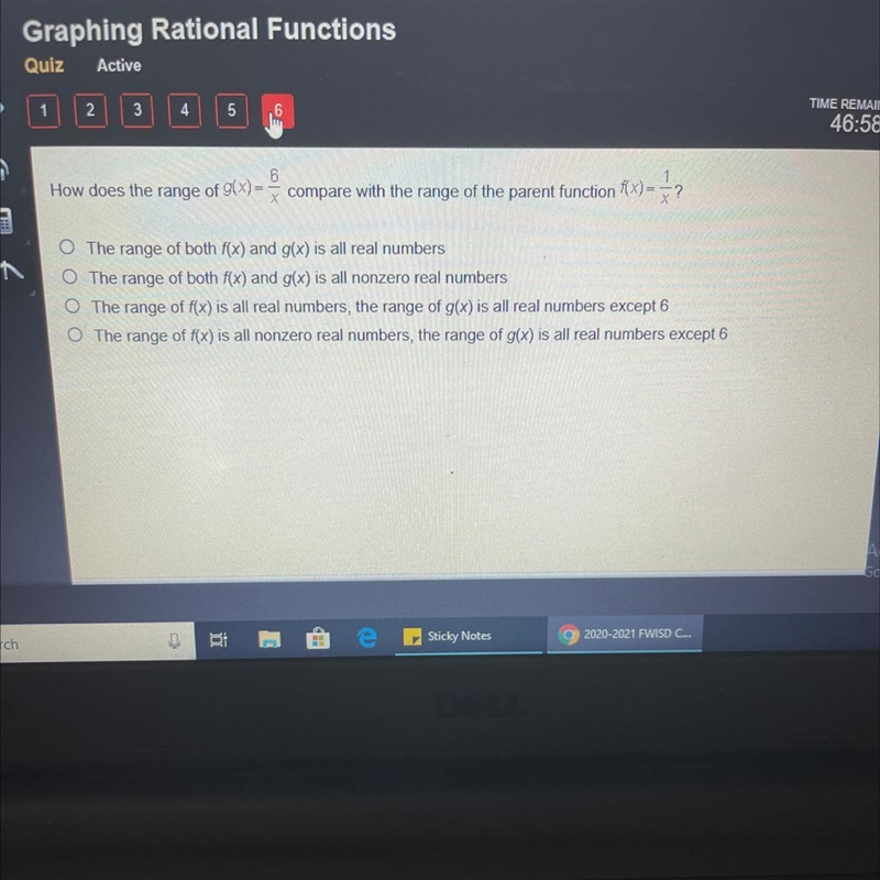 How does the range of g(x)=6/x compare with the range of the parent function f(x)=1/x-example-1