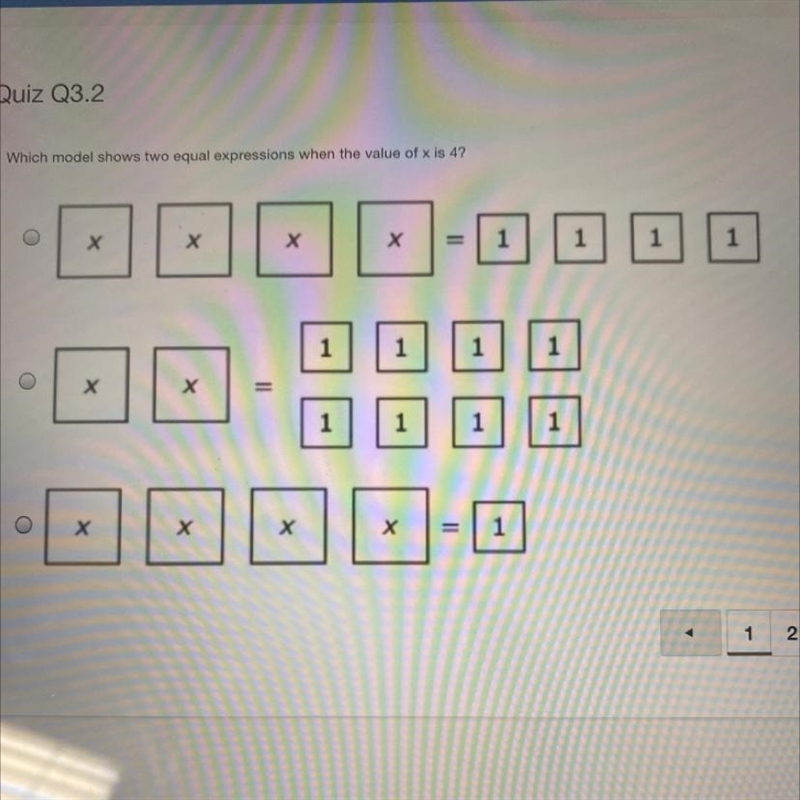 Which model shows two equal expressions when the value of x is 4? Sorry if the picture-example-1