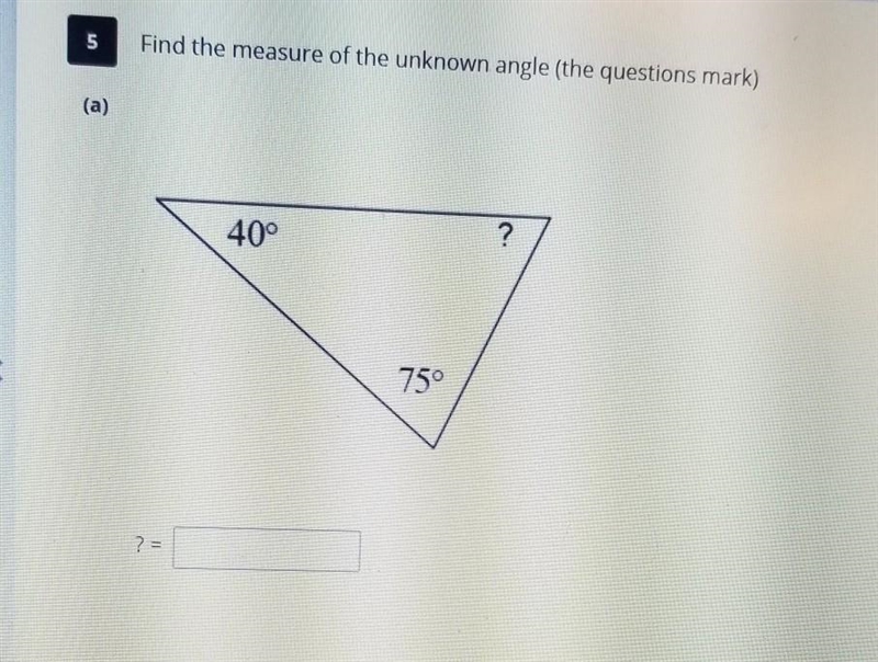 Math test questions Find the measurement of the unknown angle​-example-1