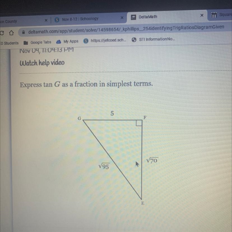 Express the tan G as a fraction in simplest terms.-example-1