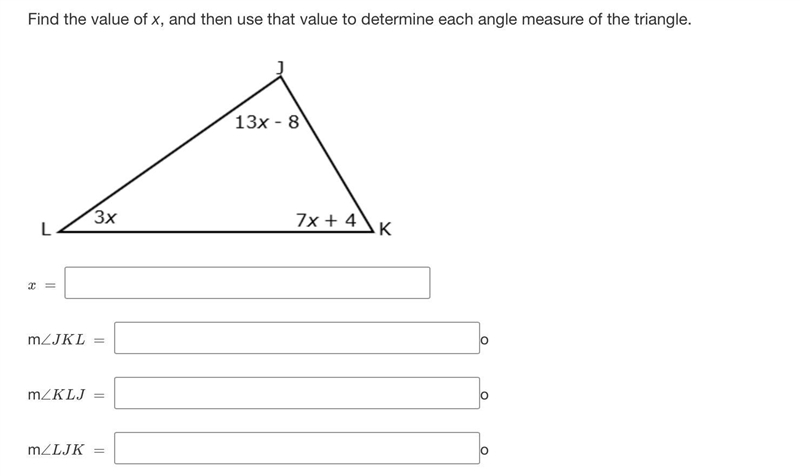 Triangle Sum Practice - Digital Find the value of x, and then use that value to determine-example-1