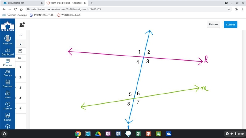 Angle 5 Has what angle A.alternate interior angle B.alternate exterior angle C.same-example-1