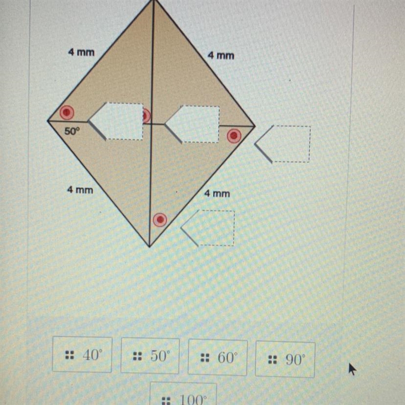 A gemstone in the shape of a rhombus has the measurements shown. Match the measures-example-1