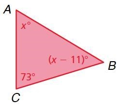 Find the measures of the interior angles. angle A: ° angle B: ° angle C: °-example-1