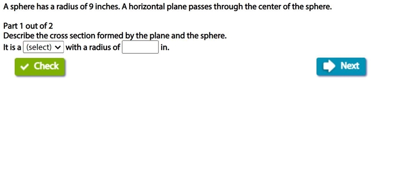 A sphere has a radius of 9 inches. A horizontal plane passes through the center of-example-1