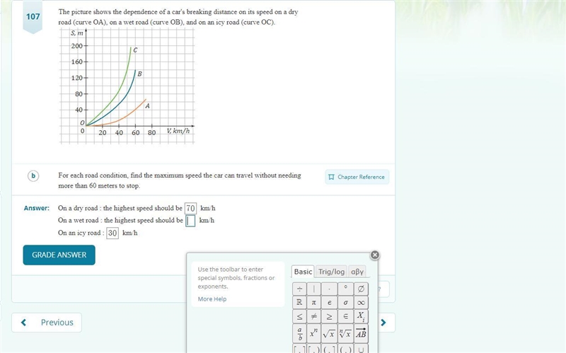 for each road condition, find the maximum speed the car can travel without needing-example-1