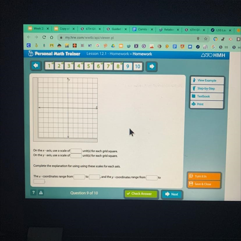 Plzzzzzz help Choose scales for the coordinate plane shown so that you can graph the-example-1