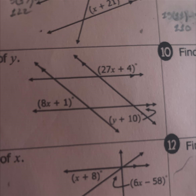 Find the value of y 27+4 8x+1 y+10-example-1