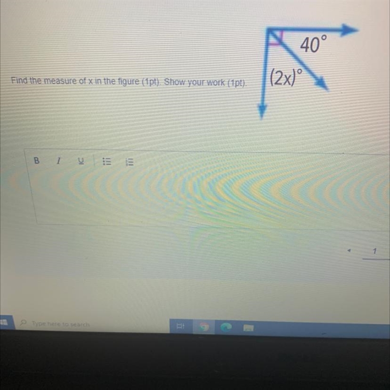 Find the measure of x in the figure. show your work. answer asap please-example-1