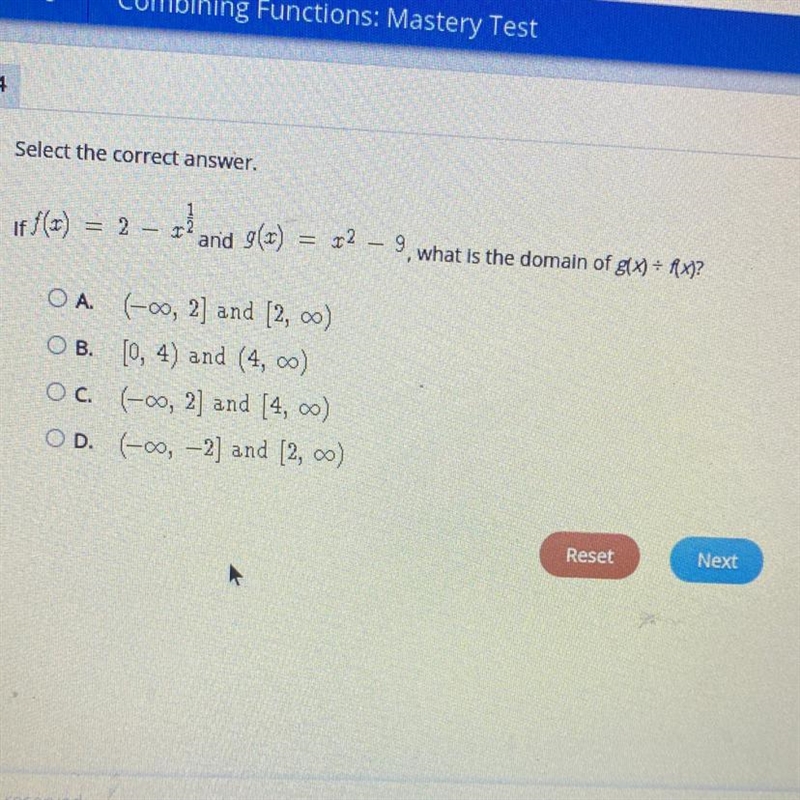 If f(1) = 2 – 2 anid 9(37) and g(x) = x2 – 9, what is the domain of g(x) = f(x)?-example-1