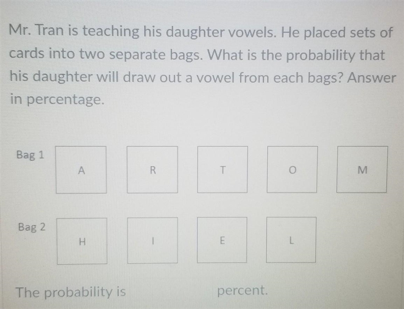 Mr. Tran is teaching his daughter vowels. He placed sets of cards into two separate-example-1