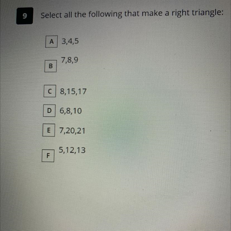 Which of the following make a right triangle? I really need help thank you-example-1