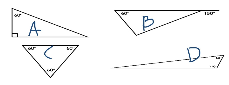 Which 2 of these triangles have the same angles as each other? NEED ANS ASAP GIVING-example-1