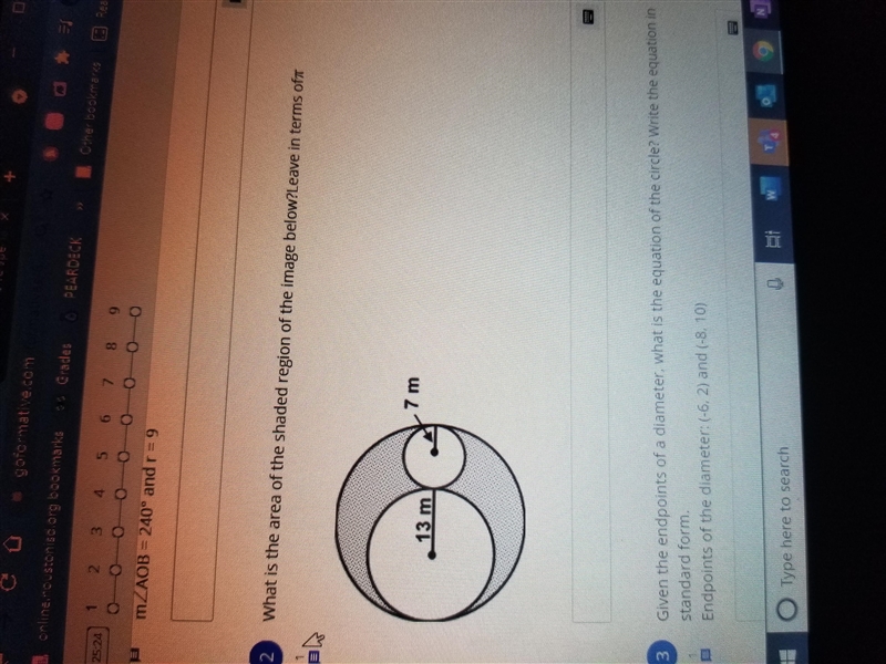 What is the area of the shaded region in the inage below? Leave your anser in terms-example-1