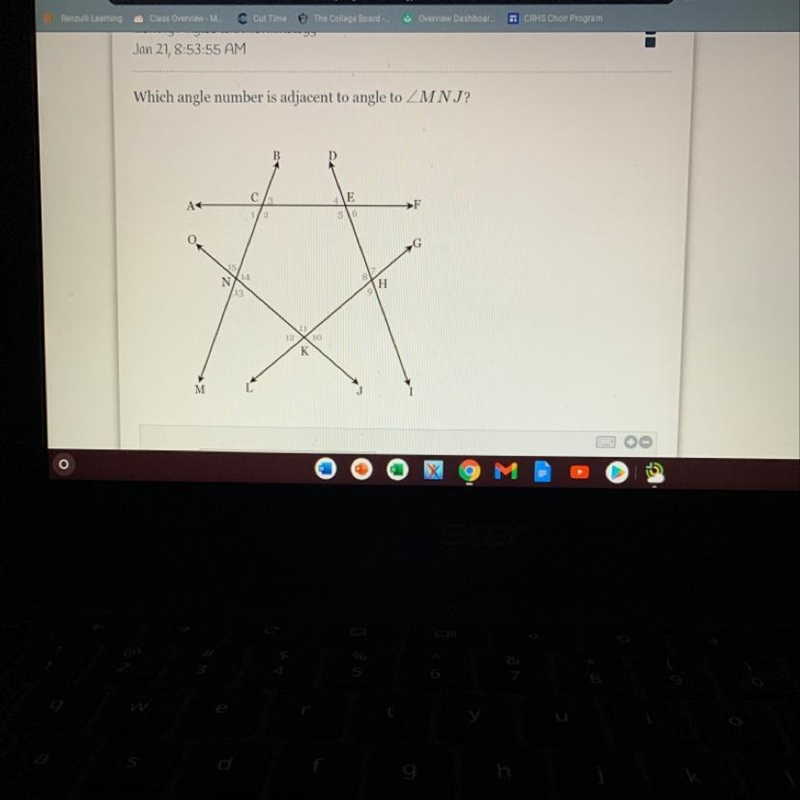 Which angle number is adjacent to angle to MNJ?-example-1