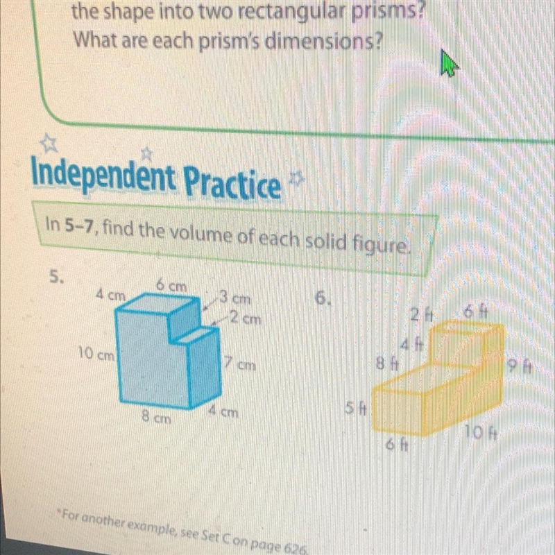 Find the volume of each solid figure. (the yellow and blue figures)-example-1