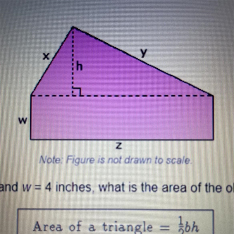 If y = 9 inches, z = 11 inches, h = 5 inches, and w = 4 inches, what is the area of-example-1