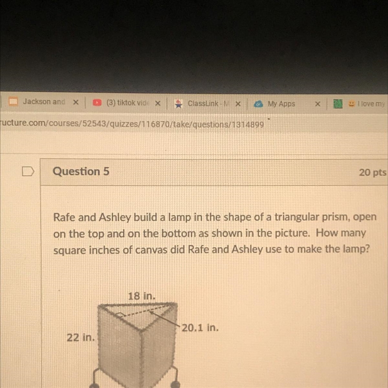 How many square inches of canvas did rafe and Ashley use to make the lamp?-example-1