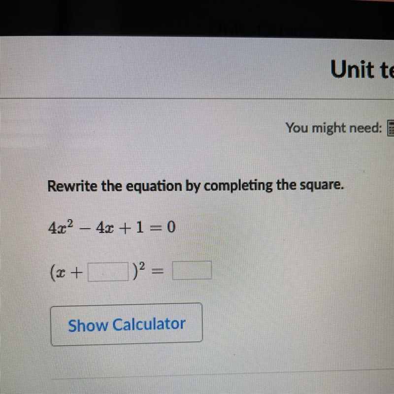 Rewrite the equation by completing the square. 4x^2-4x+1=0-example-1