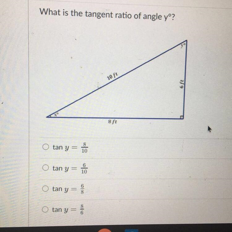 What is the tangent ratio of angle yº?-example-1