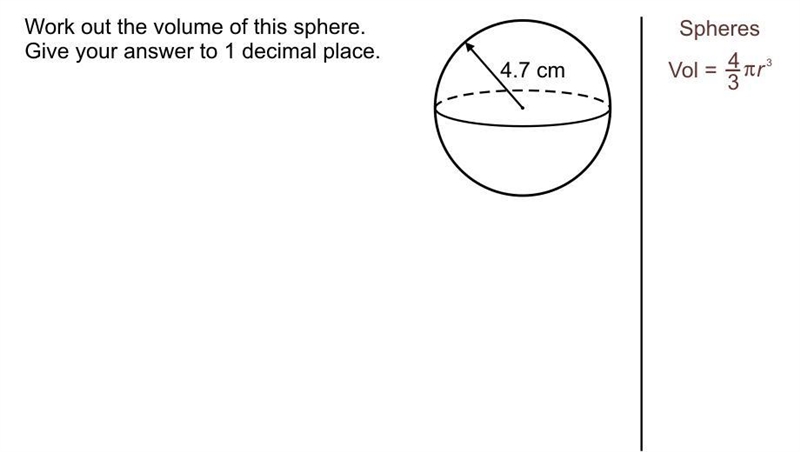 Work out the volume of this sphere?-example-1