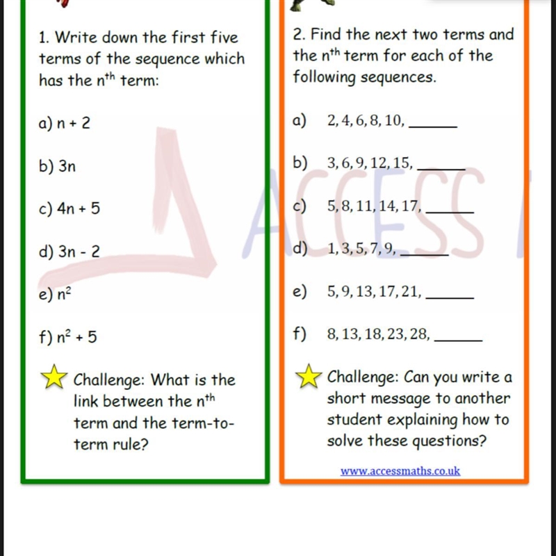 Write down the first five terms of the sequence which has the n th term-example-1