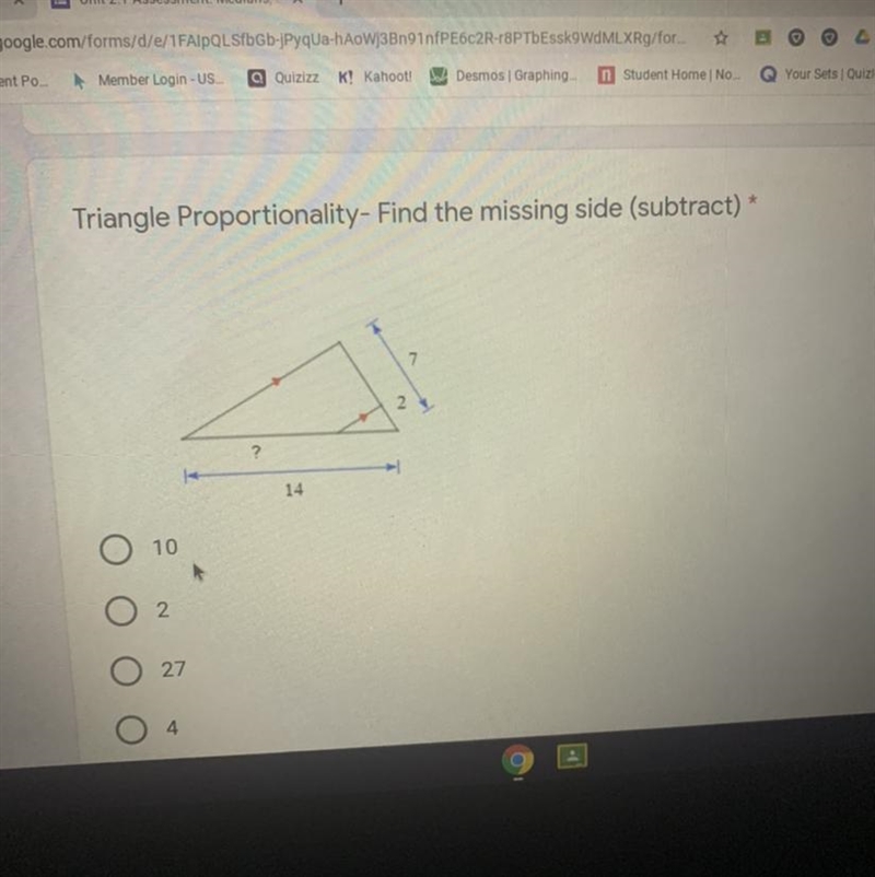 Triangle Proportionality- Find the missing side (subtract)-example-1