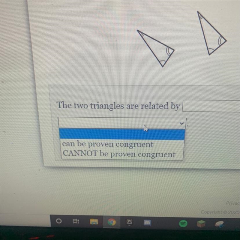 Determine the relationship between the two triangles and whether or not they can be-example-1