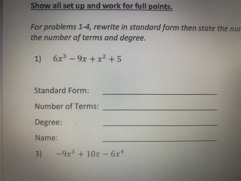 Where would I start when rewriting polynomials in standard form? I have my notes but-example-1