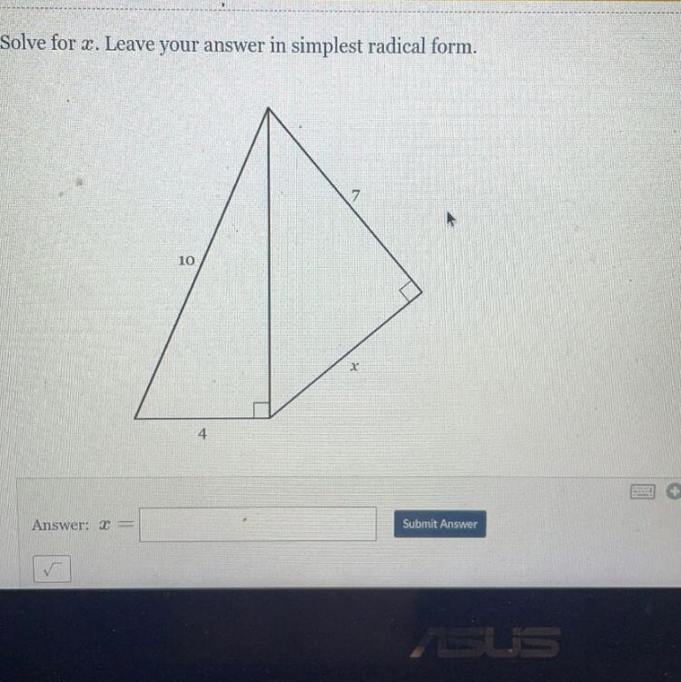 Solve for x. Leave your answer in simplest radical form-example-1