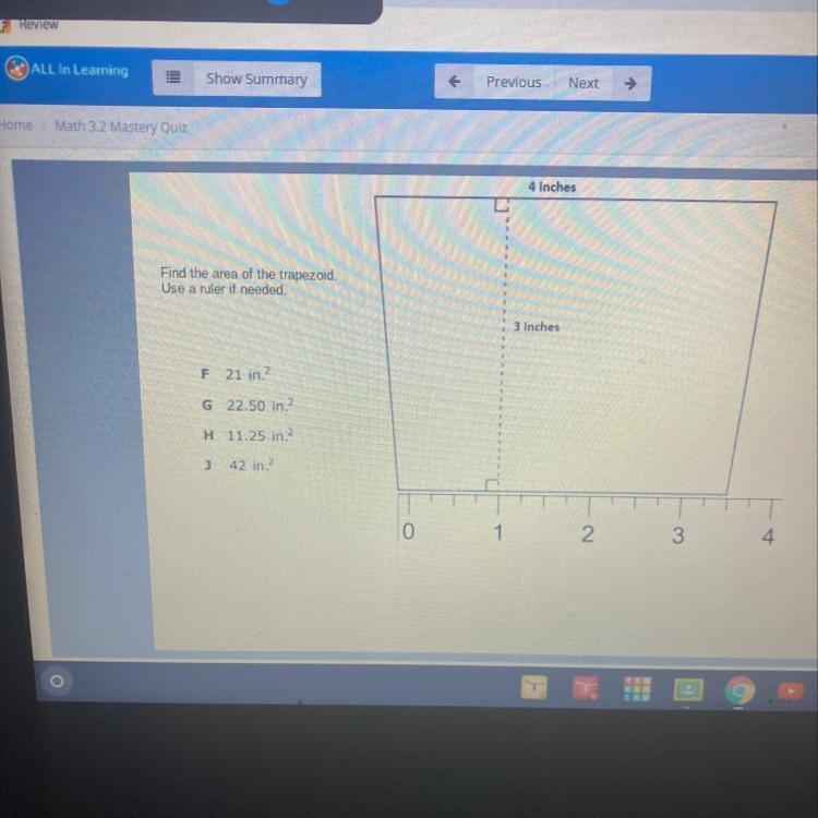 Find the area of the trapezoid a21 b22.50 c11.25 d42-example-1