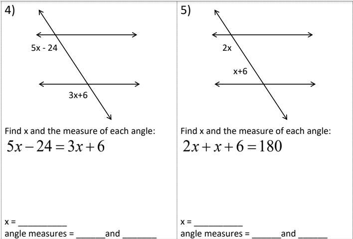 EXTRA POINTS- find the value of x and the measure of each angle-example-1