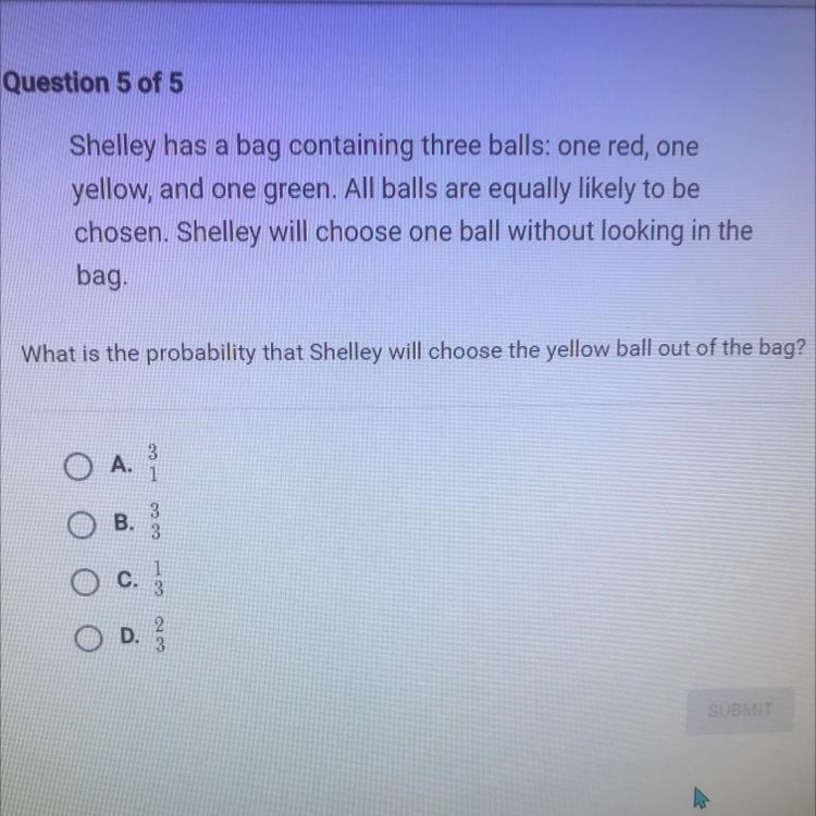 HELP I NEED SOMEBODY HELP! Shelley has a bag containing three balls: one red, one-example-1