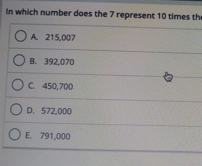 can ace and expert help me in which number does 7 resent 10 times the value that it-example-1