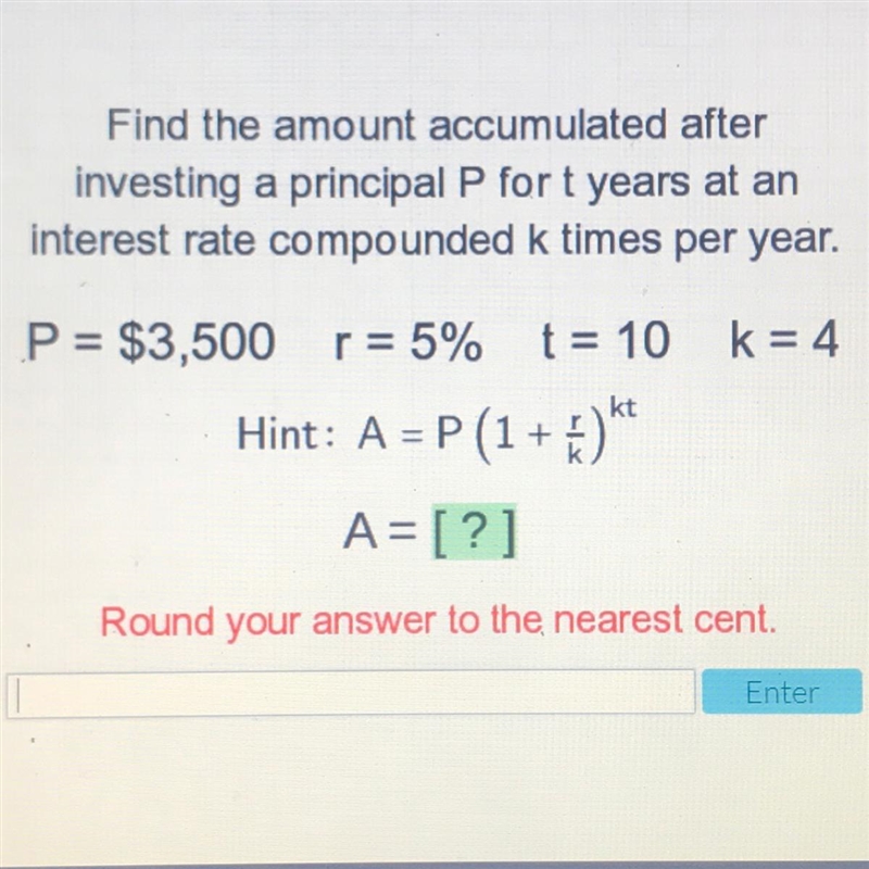 Find the amount accumulated after investing a principal P for t years at an interest-example-1