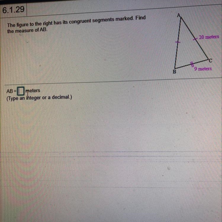 The figure to the right has its congruent segments marked. Find the measure of AB-example-1