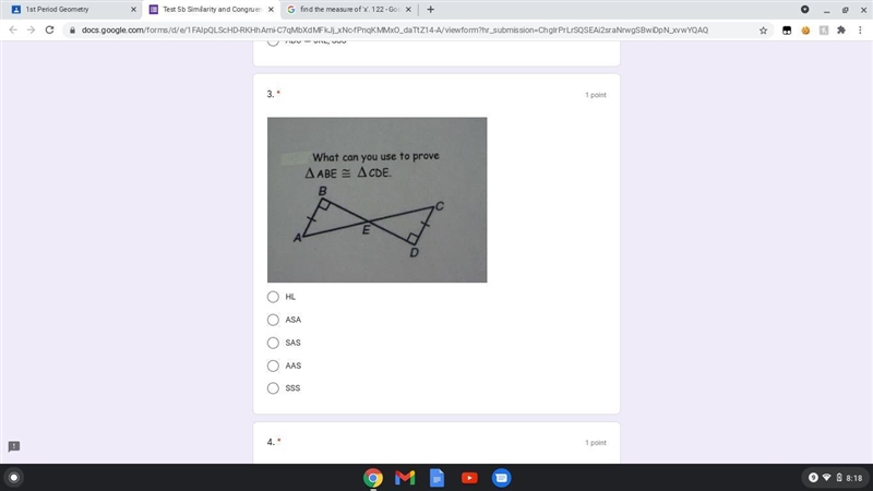 What can you use to prove ABE = CDE-example-1