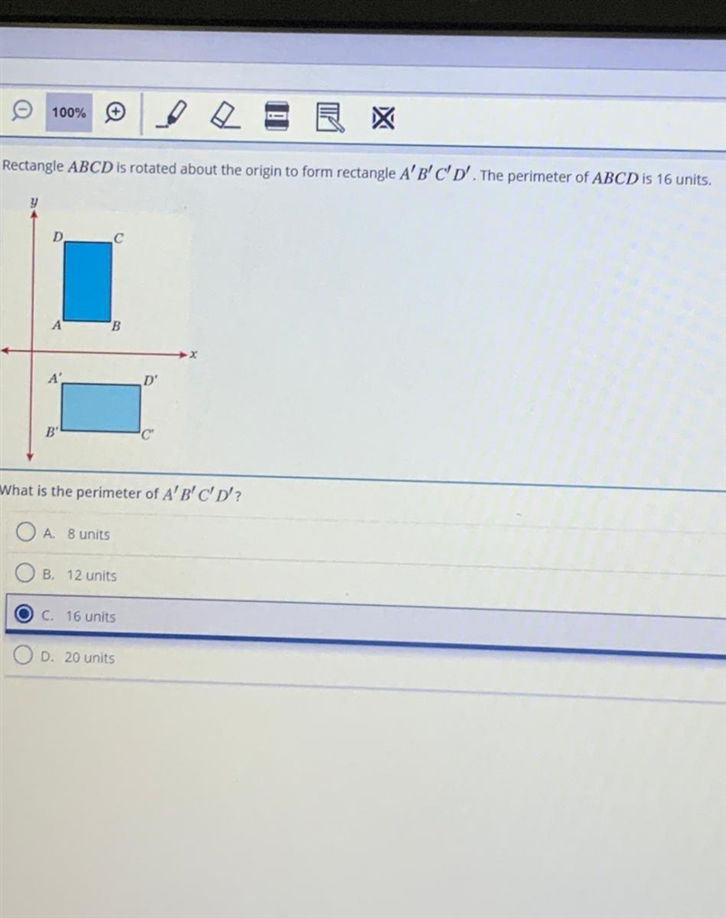 Rectangle ABCD is rotated about the origin to form rectangle A'B'C'D'. The perimeter-example-1