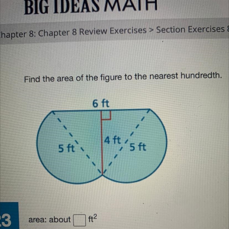 Find the area of the figure to the nearest hundredth. Step by step please!-example-1