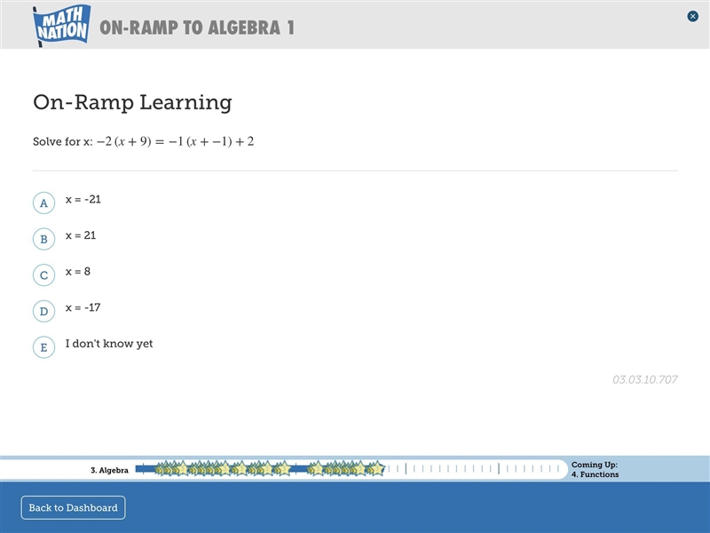 Solve for x:−2(x+9)=−1(x+−1)+2-example-1