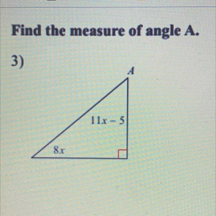 Find the measure of Angle A-example-1