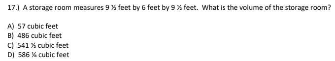 A storage room measures 9 1⁄2 feet by 6 feet by 9 1⁄2 feet. What is the volume of-example-1