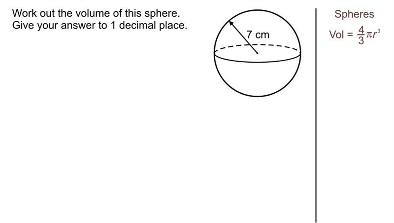 Work out the volume of this sphere?-example-1