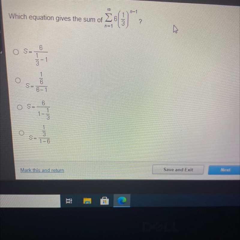 Which equation gives the sum of infinity sigma 6( 1/3￼) HURRY PLEASE-example-1