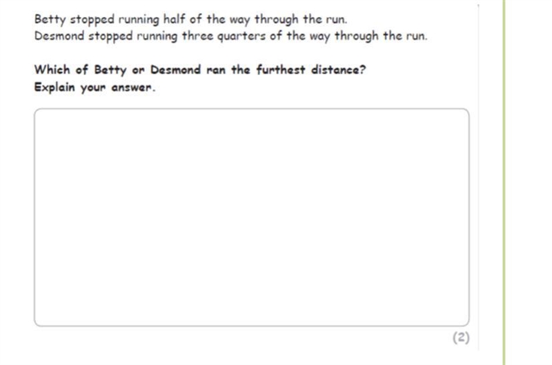 Betty stopped running half of the way through the run. Desmond stopped running three-example-1