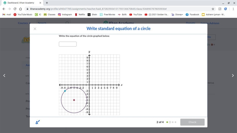 PLEASE HELP!!!!!!!!!!!!! Write the equation of the circle graphed below.-example-1